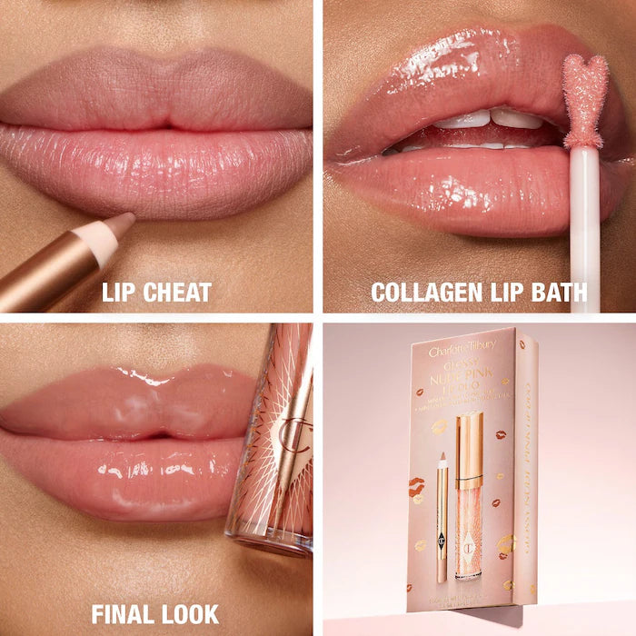 Charlotte Tilbury  Mini Glossy Pink Lip Gloss + Lip Liner Set